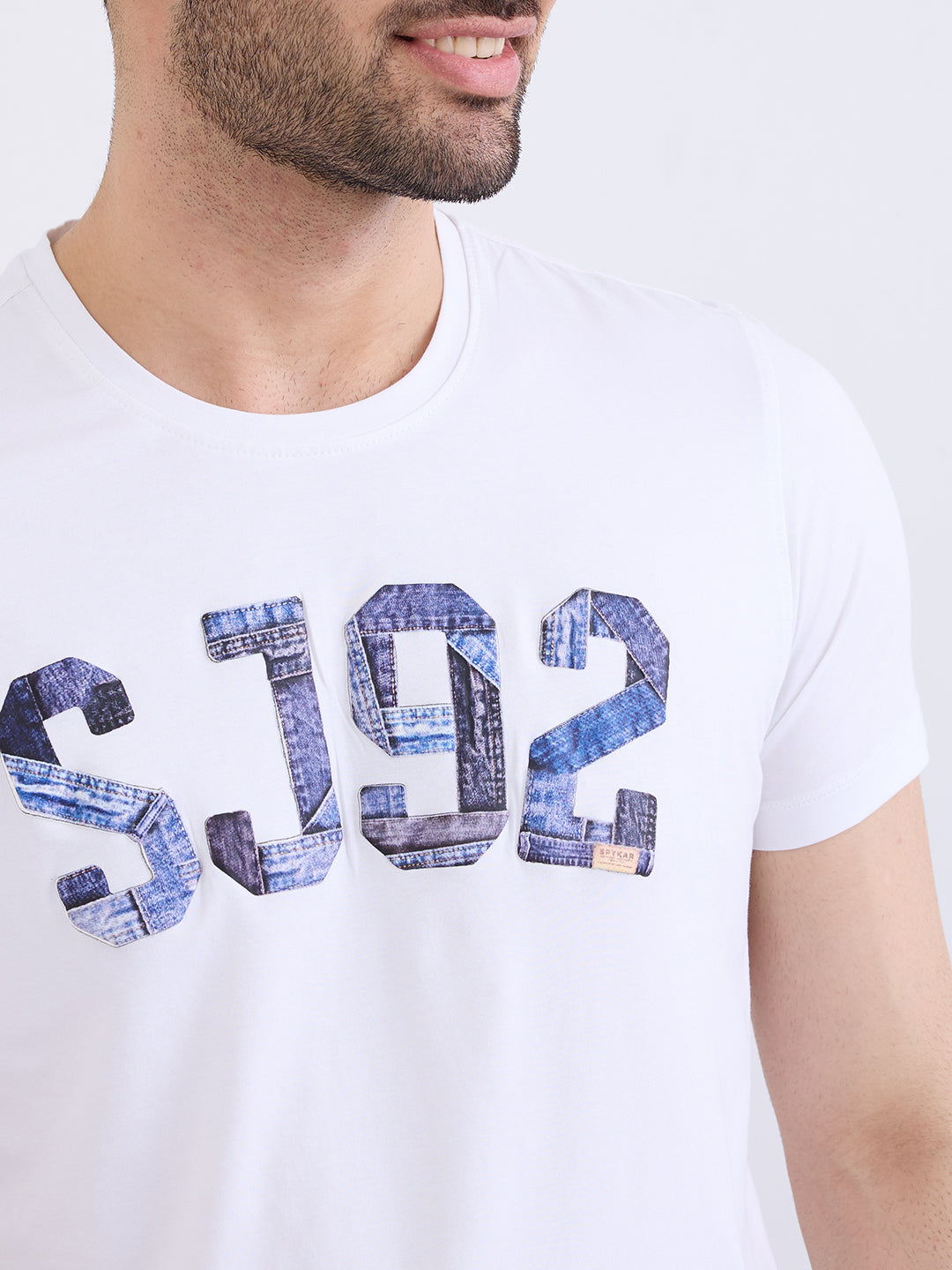 Spykar White Slim Fit Casual T-Shirt For Men