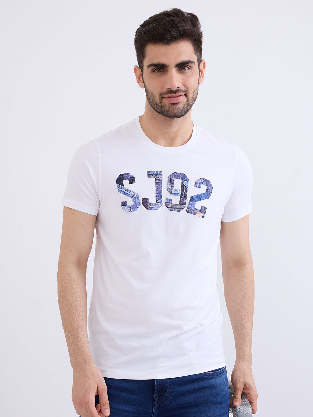 Spykar White Slim Fit Casual T-Shirt For Men