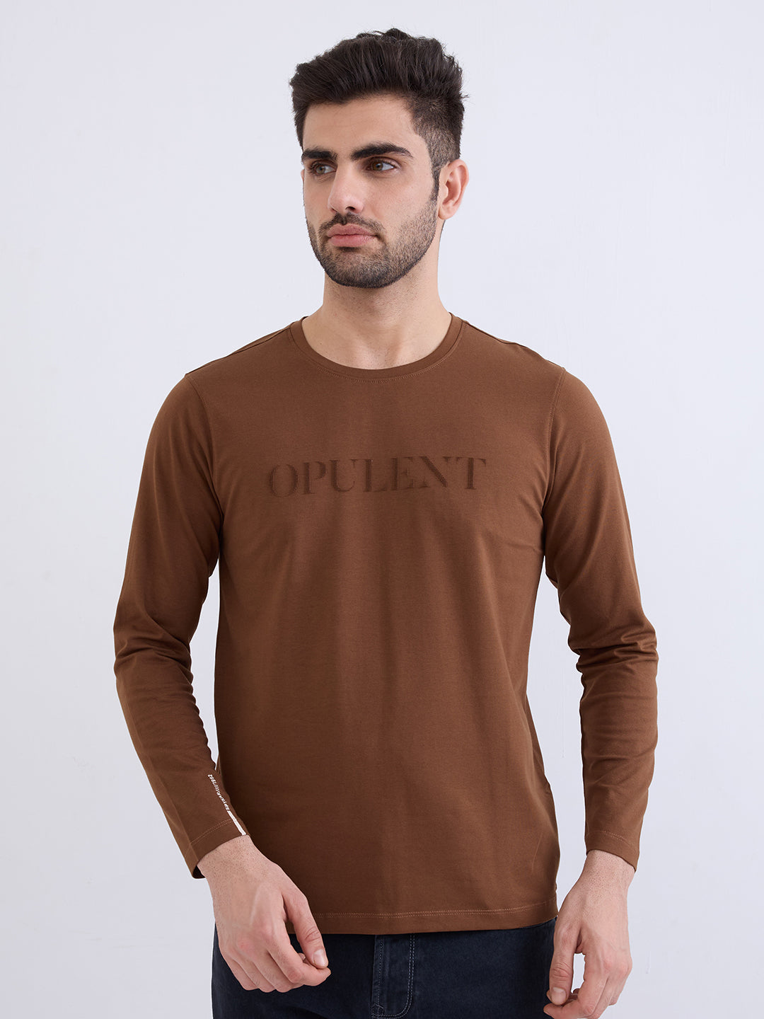 Men T-Shirt Brown Slim Fit