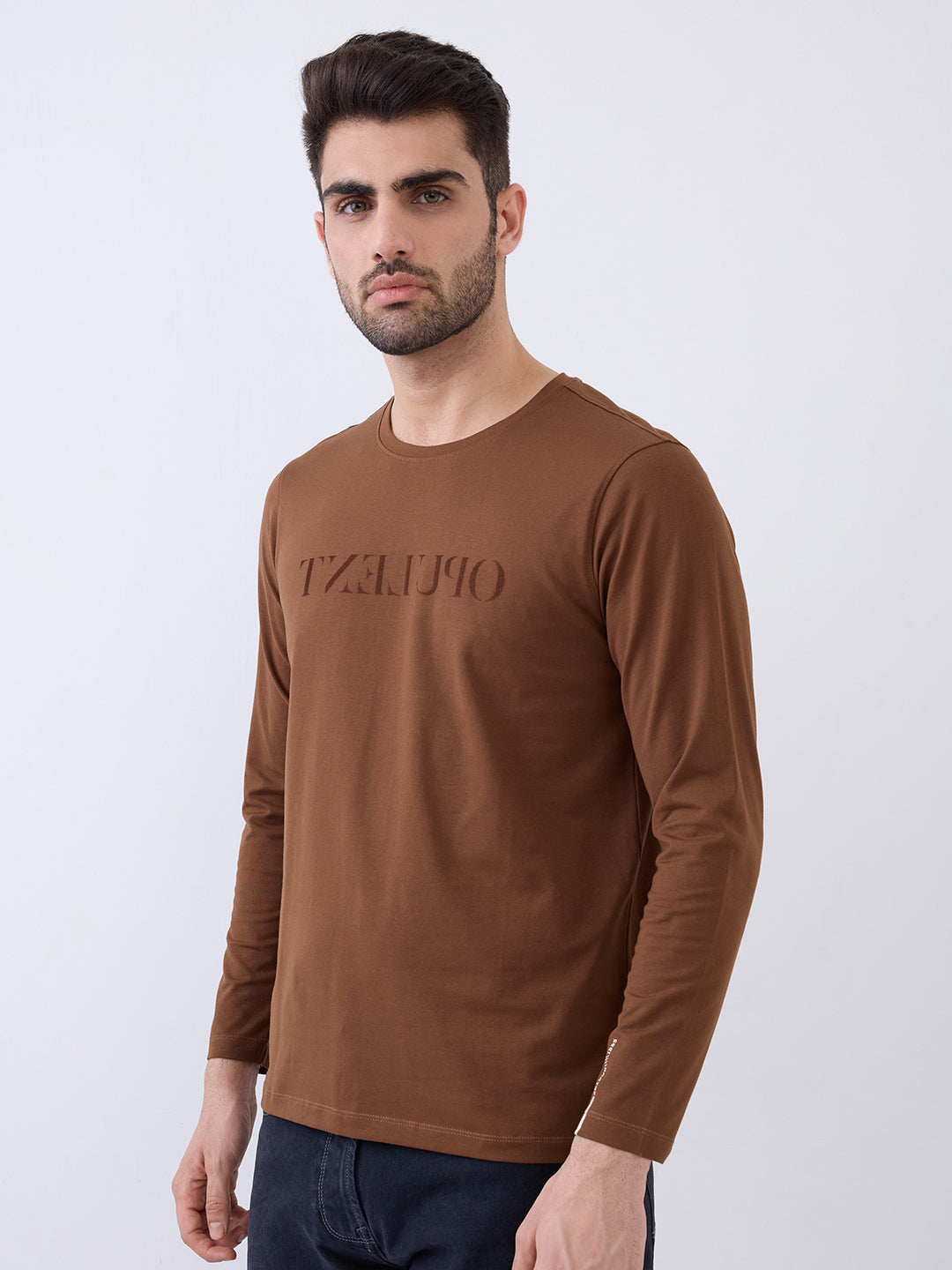 Spykar Bison Brown Slim Fit Casual T-Shirt For Men