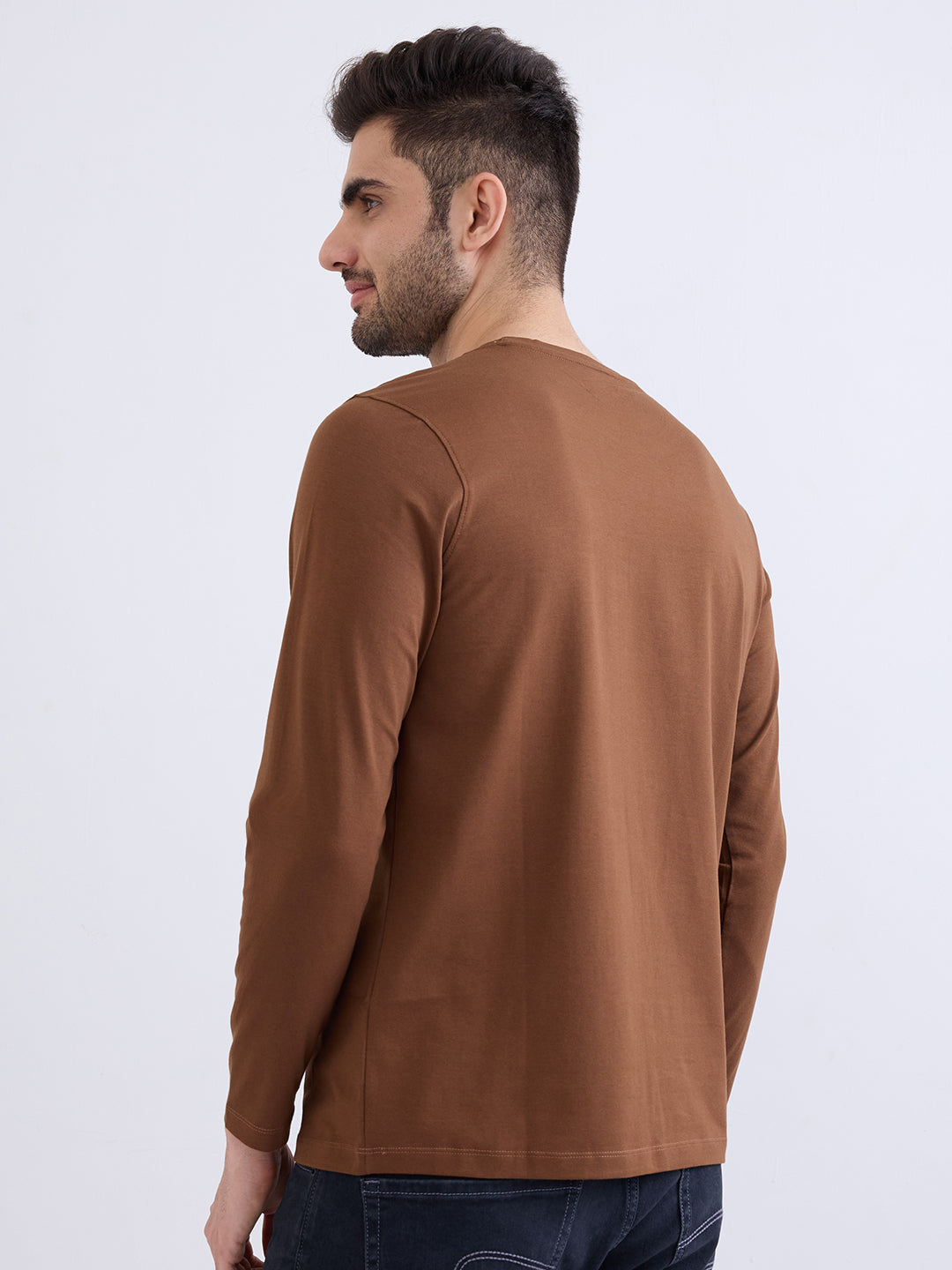 Spykar Bison Brown Slim Fit Casual T-Shirt For Men