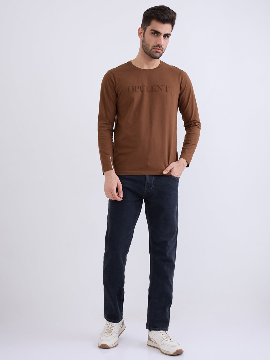Spykar Bison Brown Slim Fit Casual T-Shirt For Men