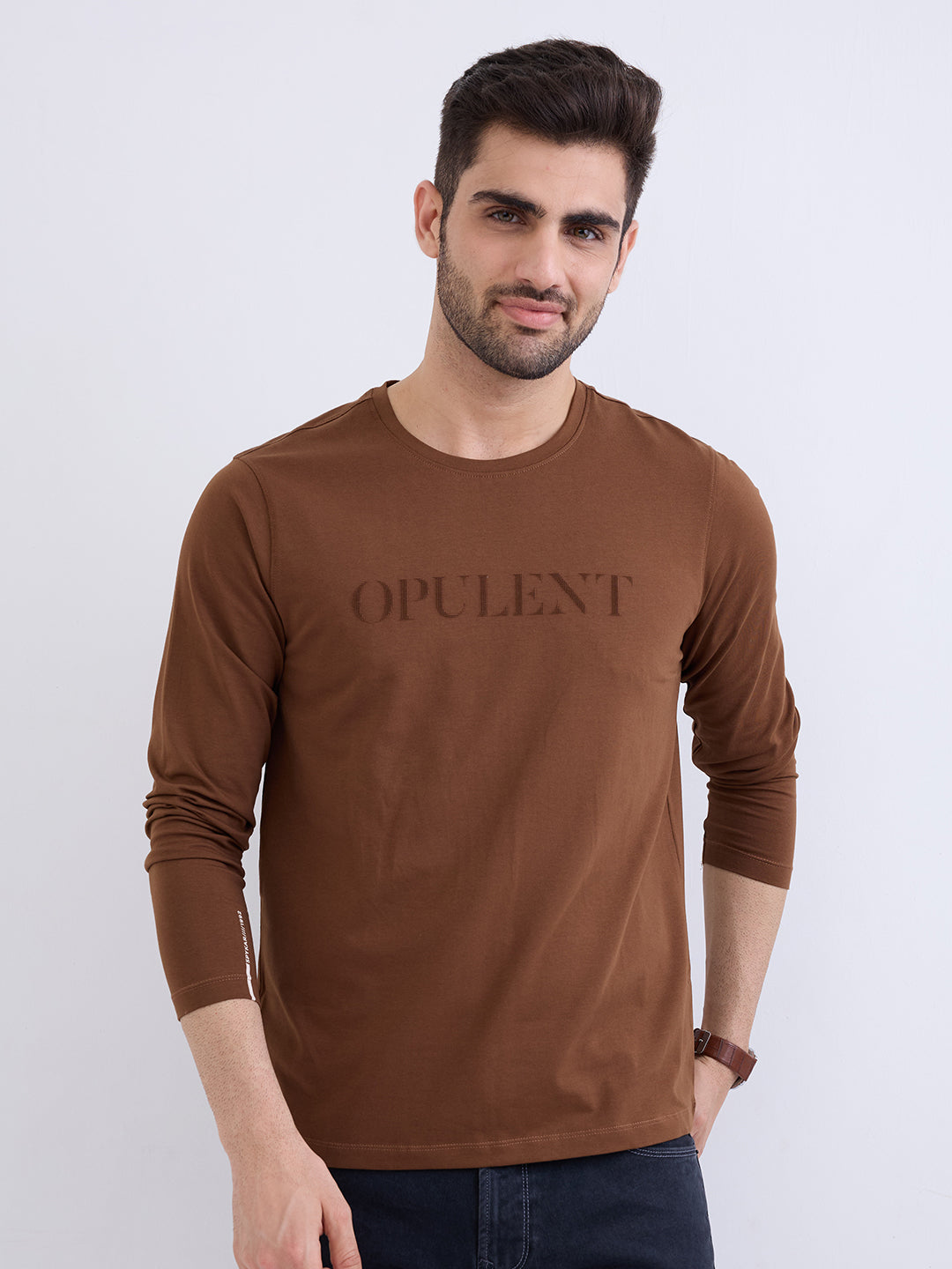 Spykar Bison Brown Slim Fit Casual T-Shirt For Men