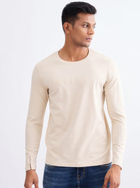 Men T-Shirt Beige Slim Fit
