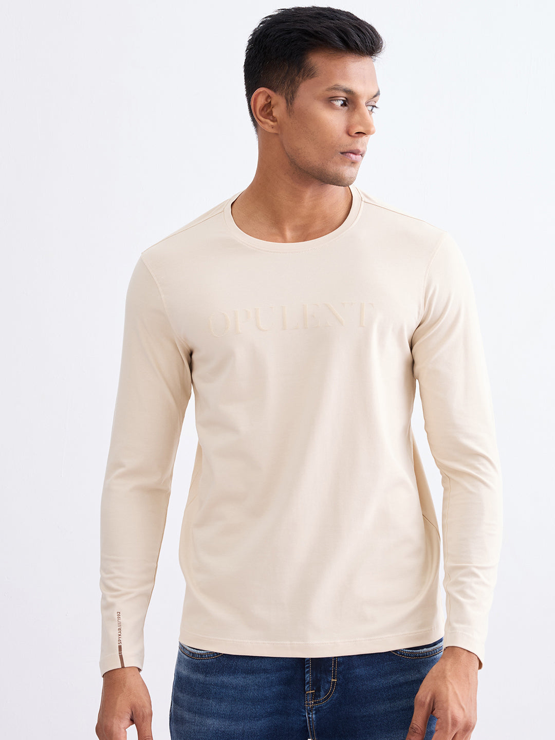 Men T-Shirt Beige Slim Fit