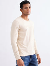 Men T-Shirt Beige Slim Fit