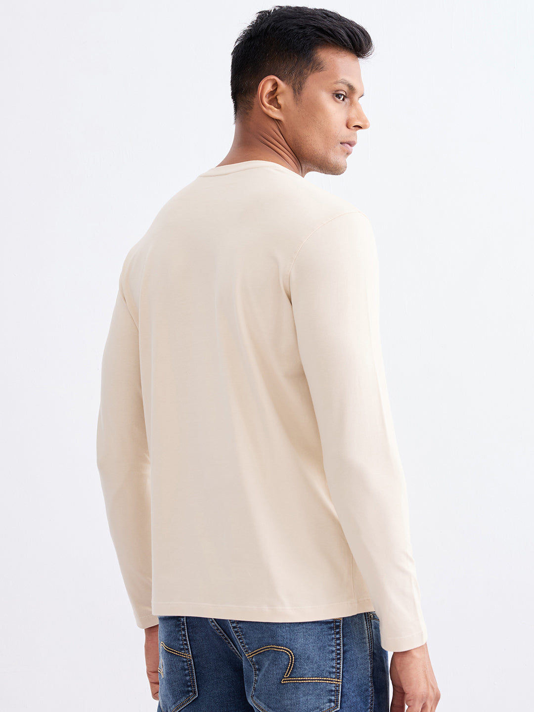 Spykar Light Fawn Slim Fit Casual T-Shirt For Men