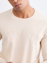 Men T-Shirt Beige Slim Fit
