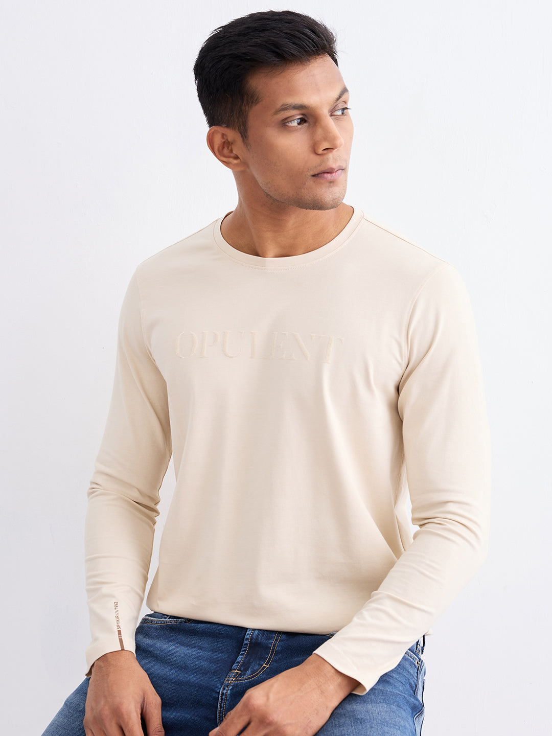 Men T-Shirt Beige Slim Fit