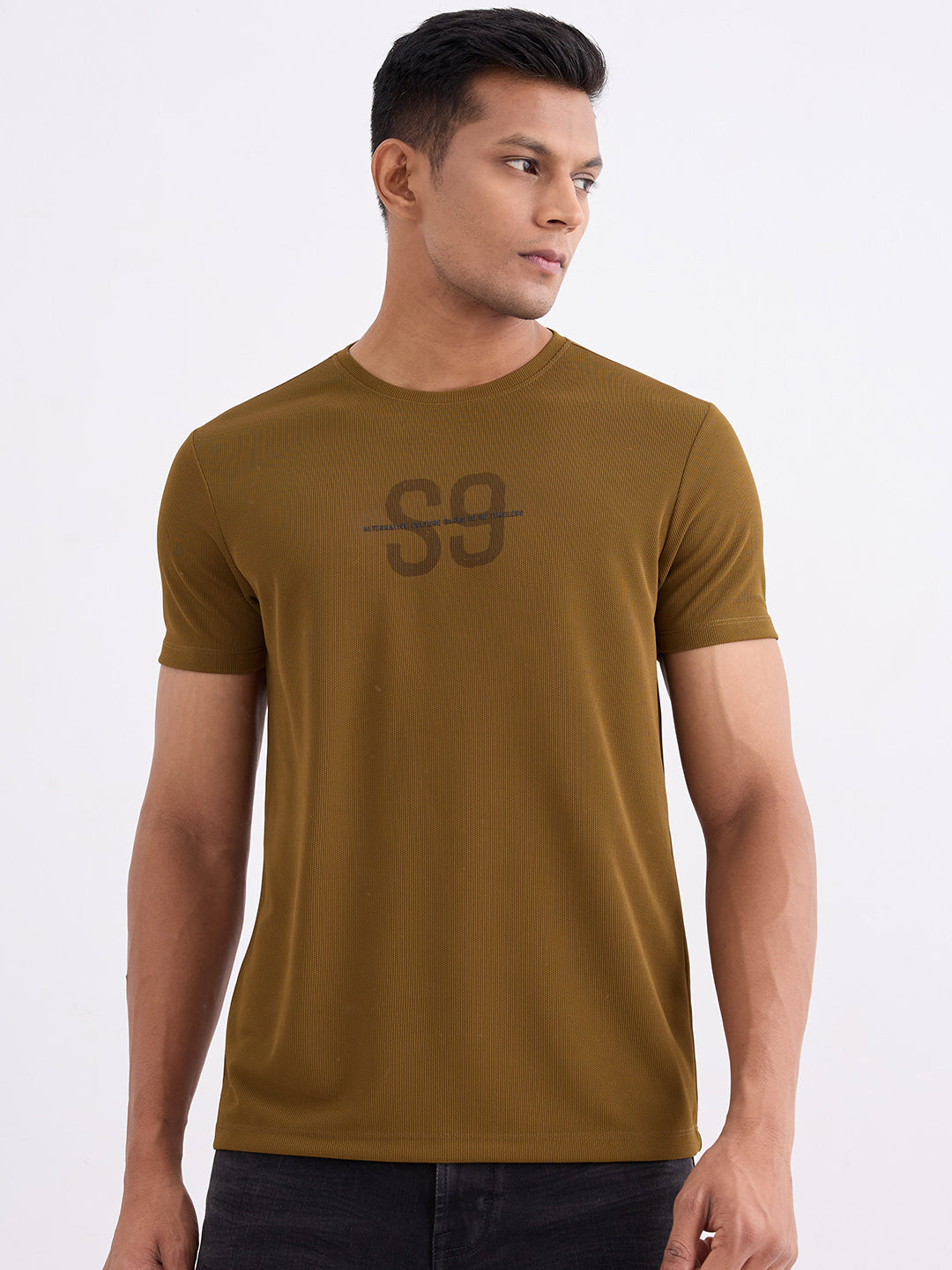 Spykar Military Green Slim Fit Casual T-Shirt For Men