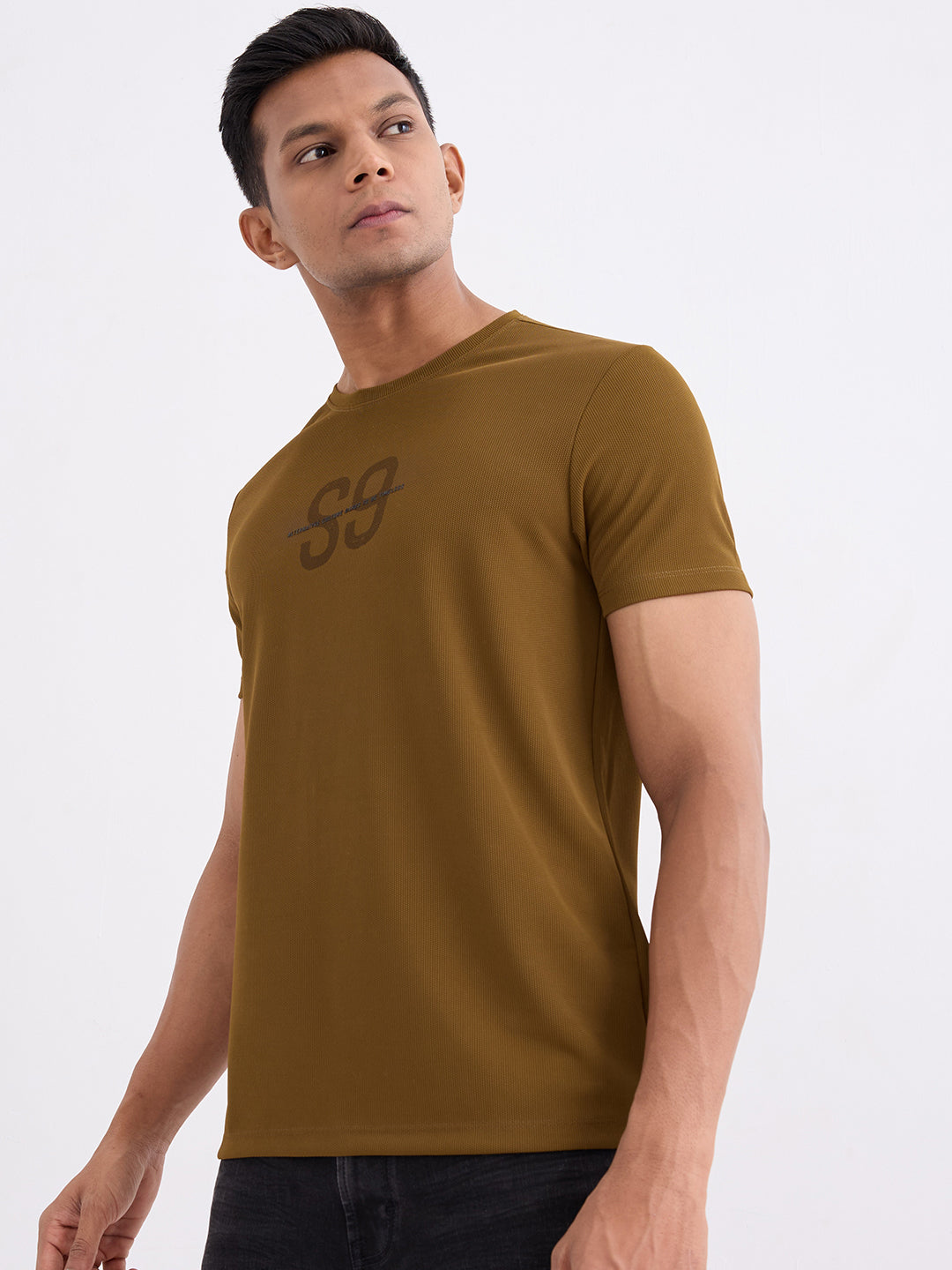 Spykar Military Green Slim Fit Casual T-Shirt For Men