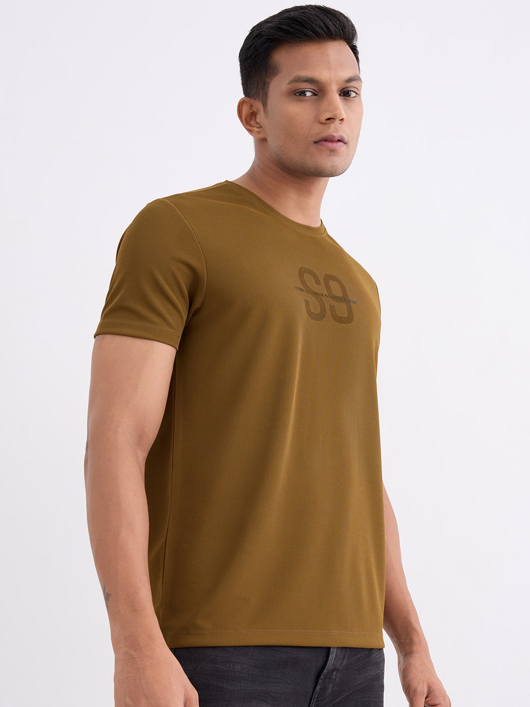 Spykar Military Green Slim Fit Casual T-Shirt For Men