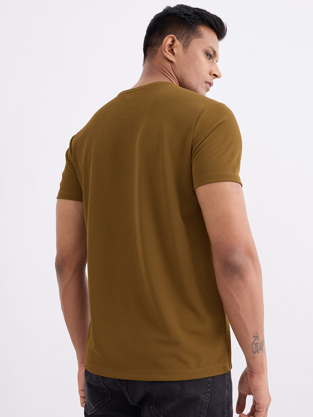 Spykar Military Green Slim Fit Casual T-Shirt For Men