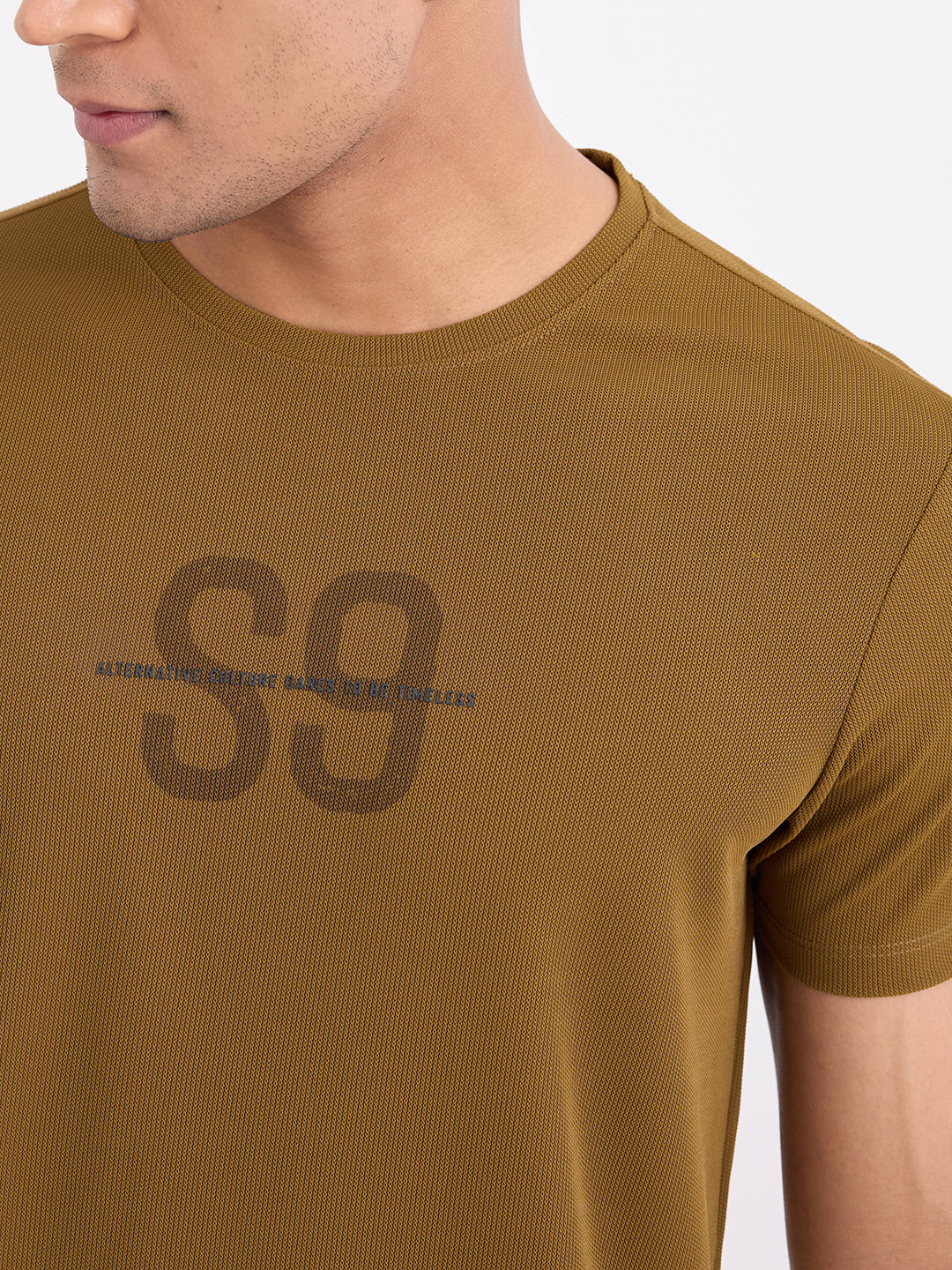 Spykar Military Green Slim Fit Casual T-Shirt For Men