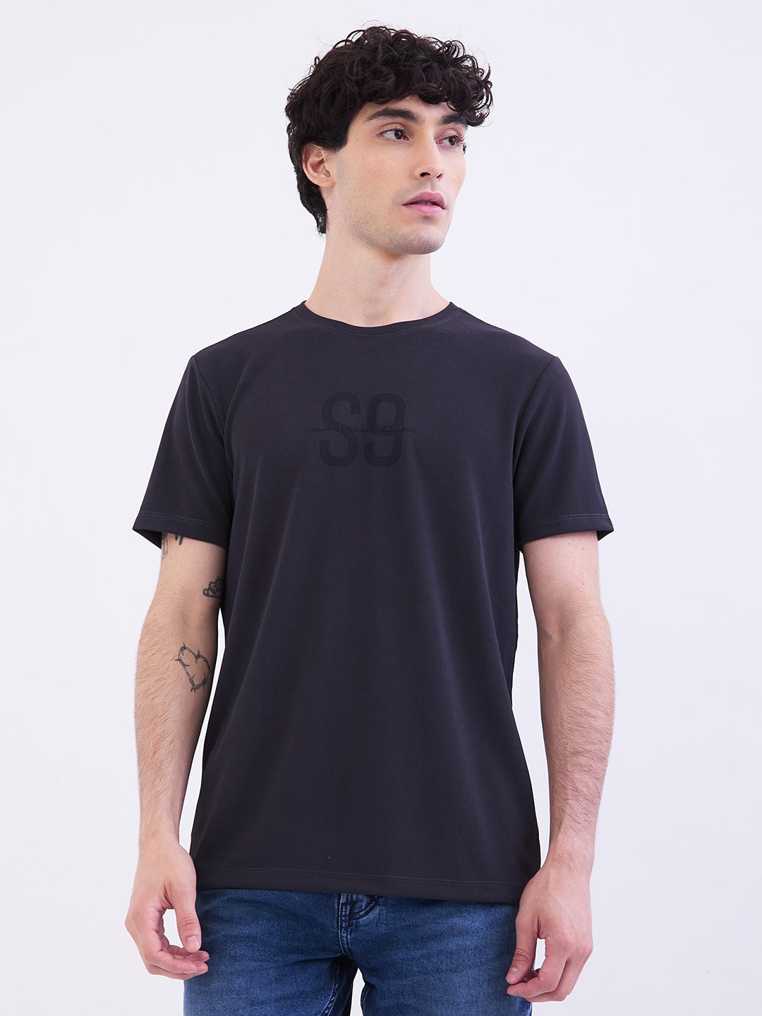 Spykar Navy Blue Slim Fit Casual T-Shirt For Men