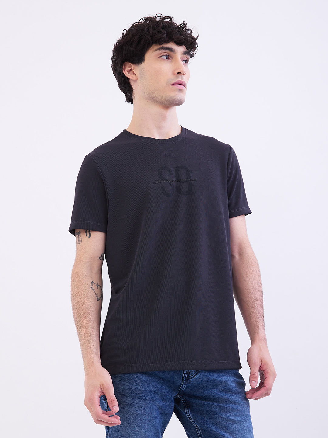 Spykar Navy Blue Slim Fit Casual T-Shirt For Men