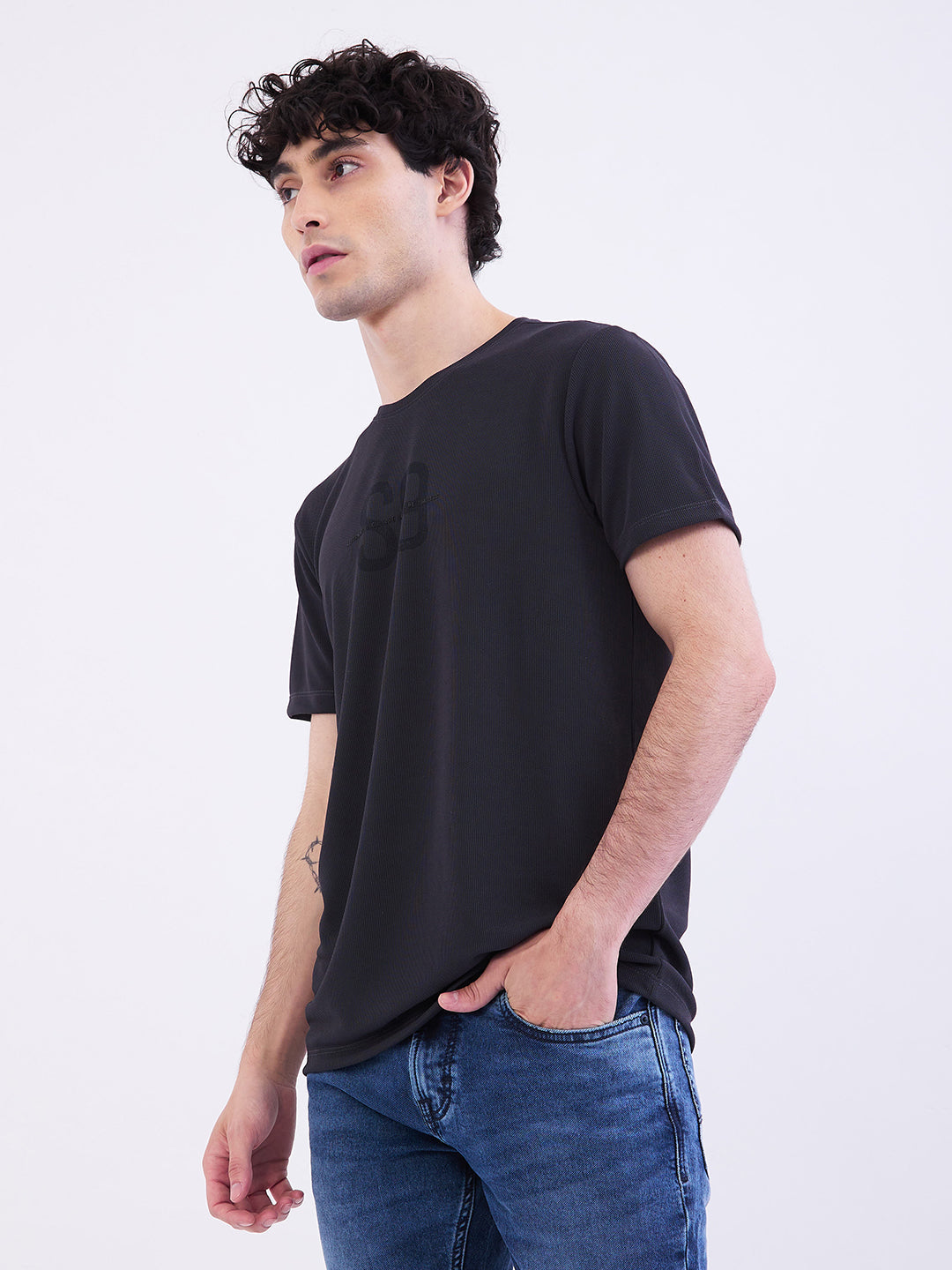 Spykar Navy Blue Slim Fit Casual T-Shirt For Men