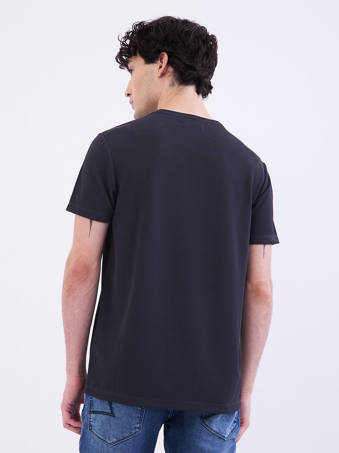 Spykar Navy Blue Slim Fit Casual T-Shirt For Men