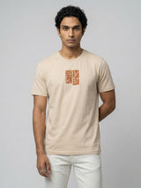 Men T-Shirt Graphic Beige Regular Fit