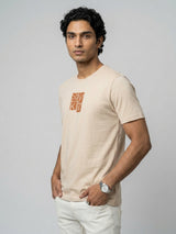 Men T-Shirt Graphic Beige Regular Fit