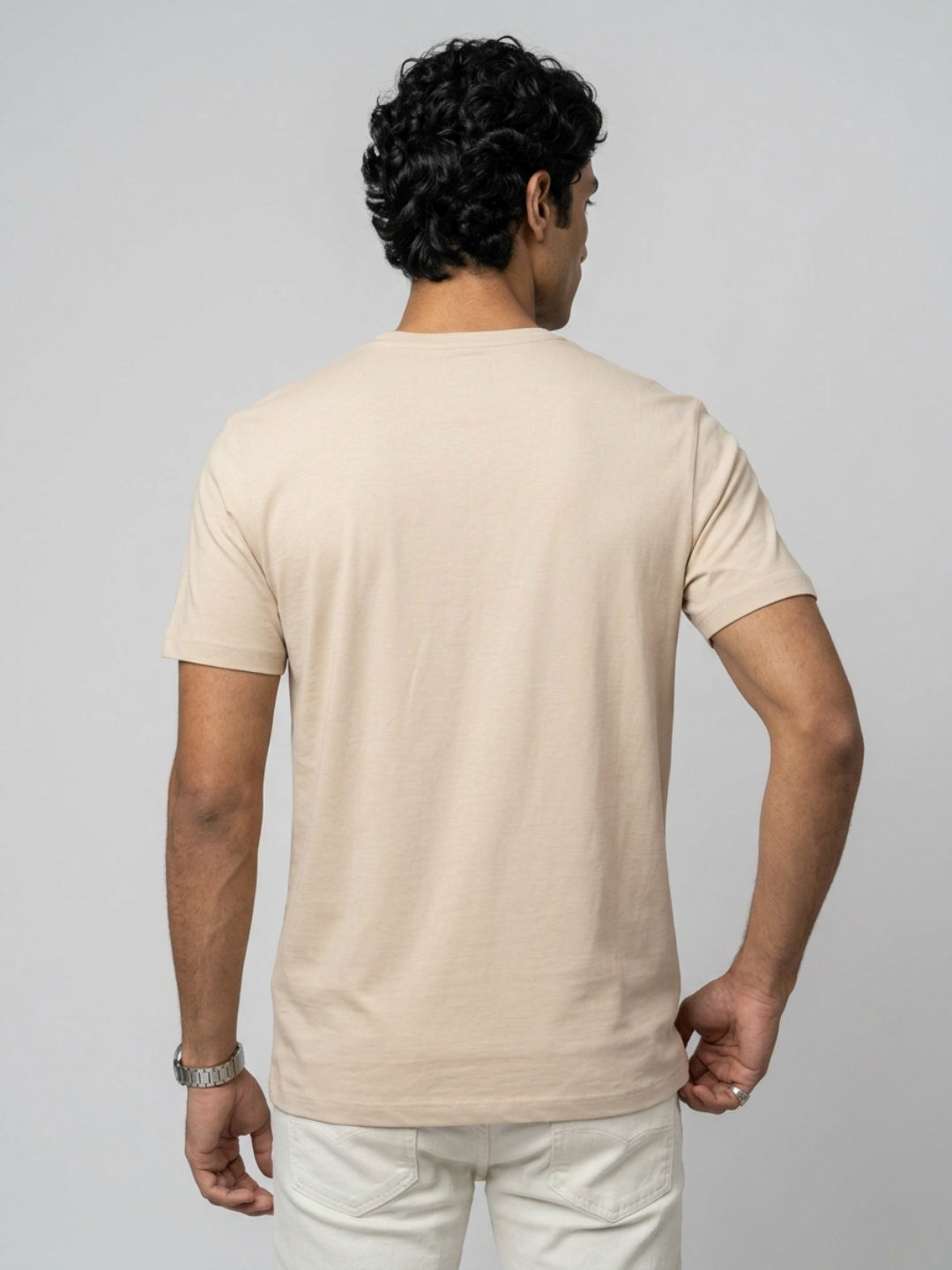 Men T-Shirt Graphic Beige Regular Fit