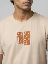Men T-Shirt Graphic Beige Regular Fit