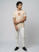 Men T-Shirt Graphic Beige Regular Fit