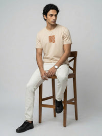 Men T-Shirt Graphic Beige Regular Fit