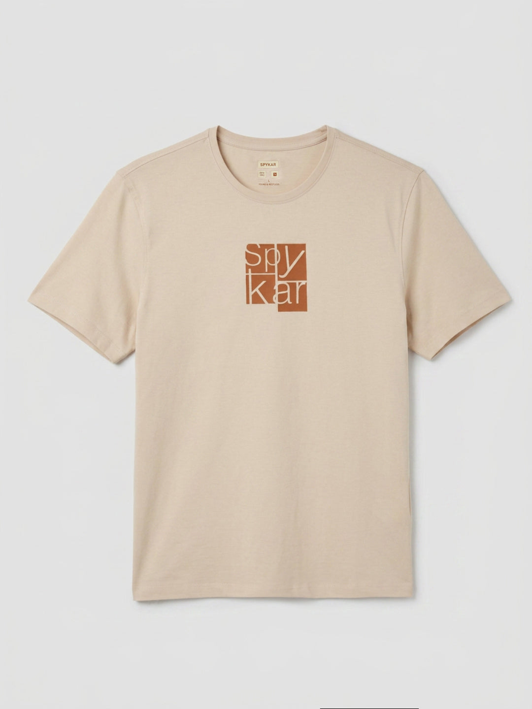 Men T-Shirt Graphic Beige Regular Fit