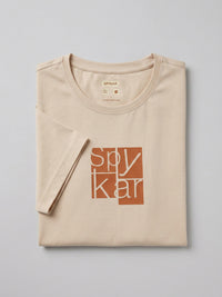 Men T-Shirt Graphic Beige Regular Fit