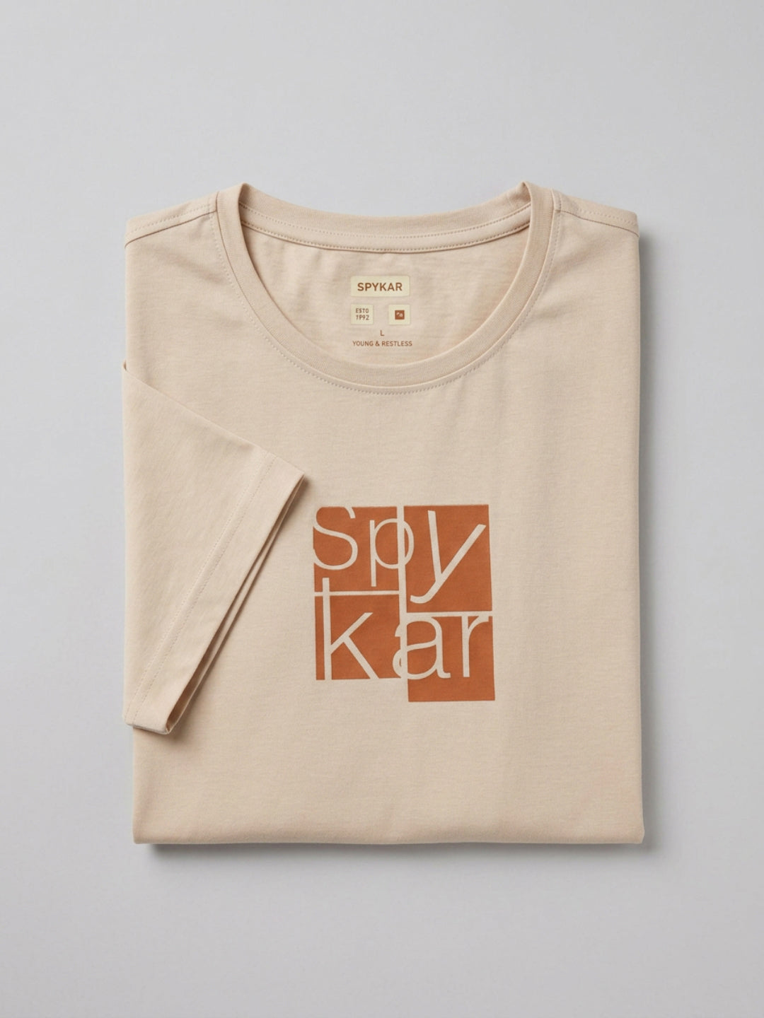 Men T-Shirt Graphic Beige Regular Fit