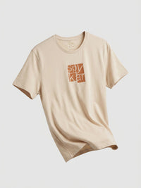 Men T-Shirt Graphic Beige Regular Fit