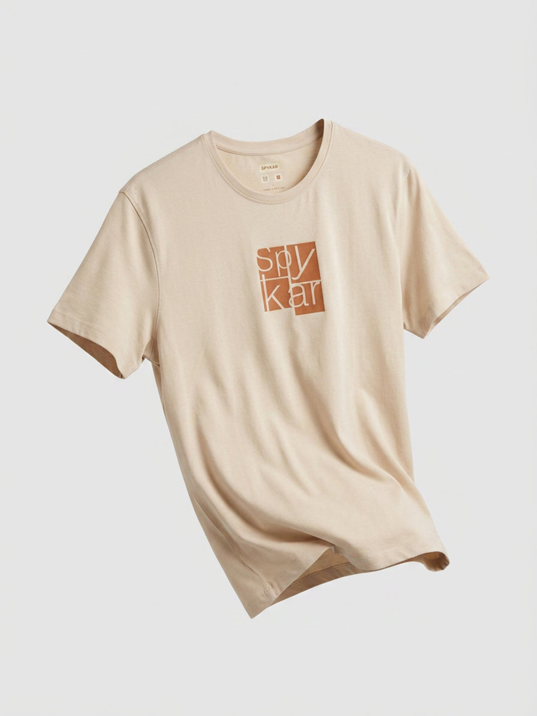 Men T-Shirt Graphic Beige Regular Fit