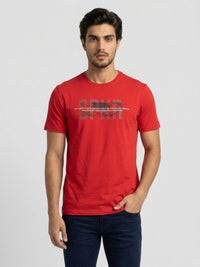 Men T-Shirt Graphic Red Regular Fit
