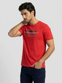 Men T-Shirt Graphic Red Regular Fit