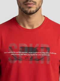 Men T-Shirt Graphic Red Regular Fit