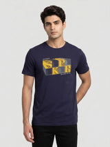 Men T-Shirt Graphic Navy Blue Regular Fit
