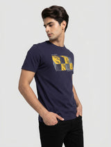 Men T-Shirt Graphic Navy Blue Regular Fit