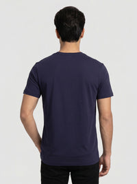 Men T-Shirt Graphic Navy Blue Regular Fit