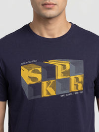 Men T-Shirt Graphic Navy Blue Regular Fit