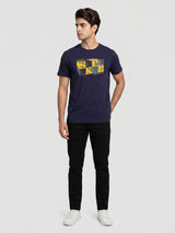 Men T-Shirt Graphic Navy Blue Regular Fit