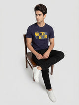 Men T-Shirt Graphic Navy Blue Regular Fit