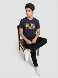 Men T-Shirt Graphic Navy Blue Regular Fit