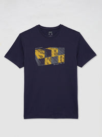 Men T-Shirt Graphic Navy Blue Regular Fit