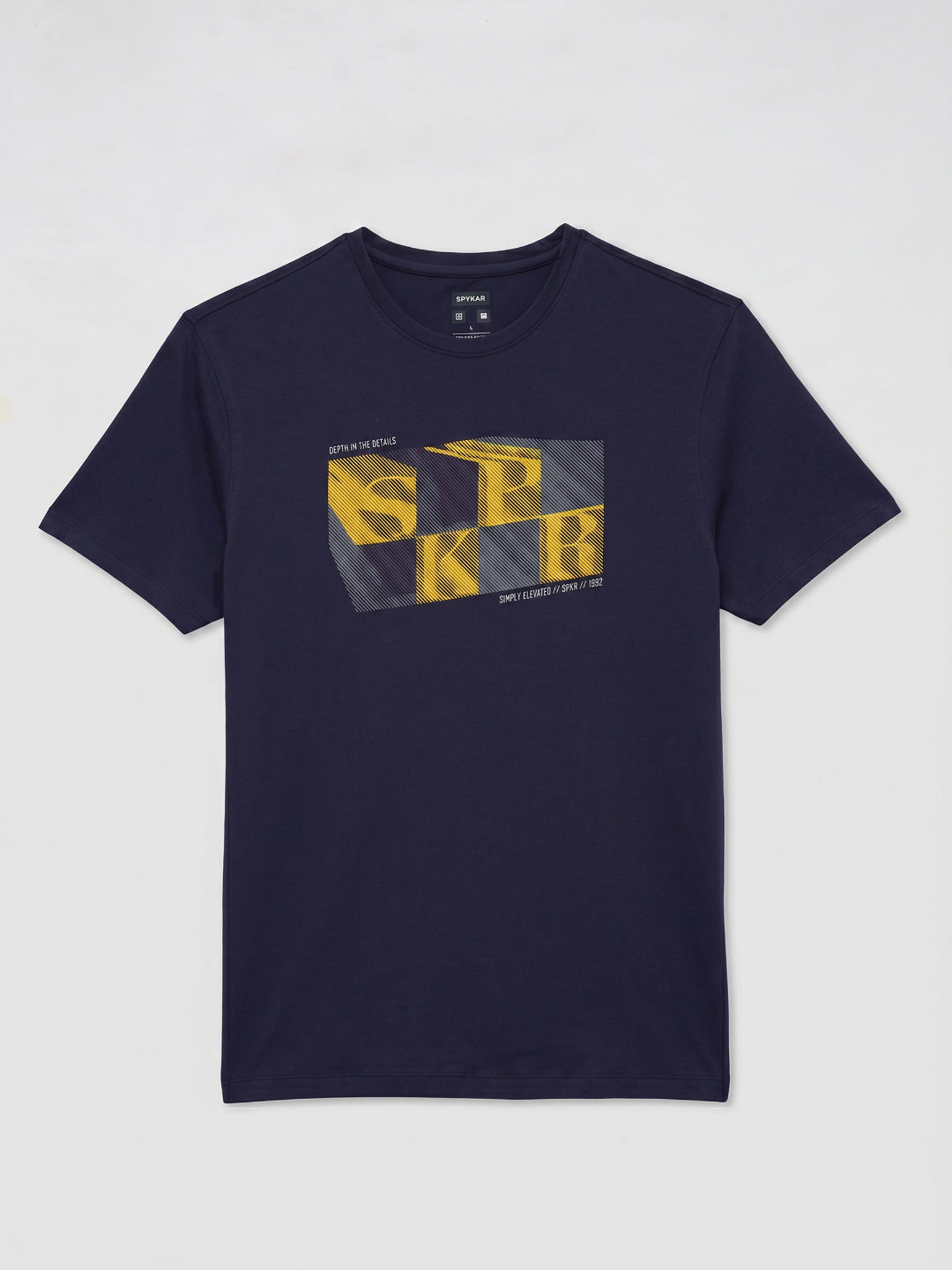Men T-Shirt Graphic Navy Blue Regular Fit