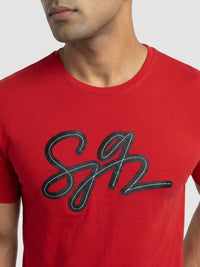 Men T-Shirt Graphic Red Regular Fit