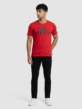 Men T-Shirt Graphic Red Regular Fit