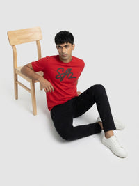 Men T-Shirt Graphic Red Regular Fit