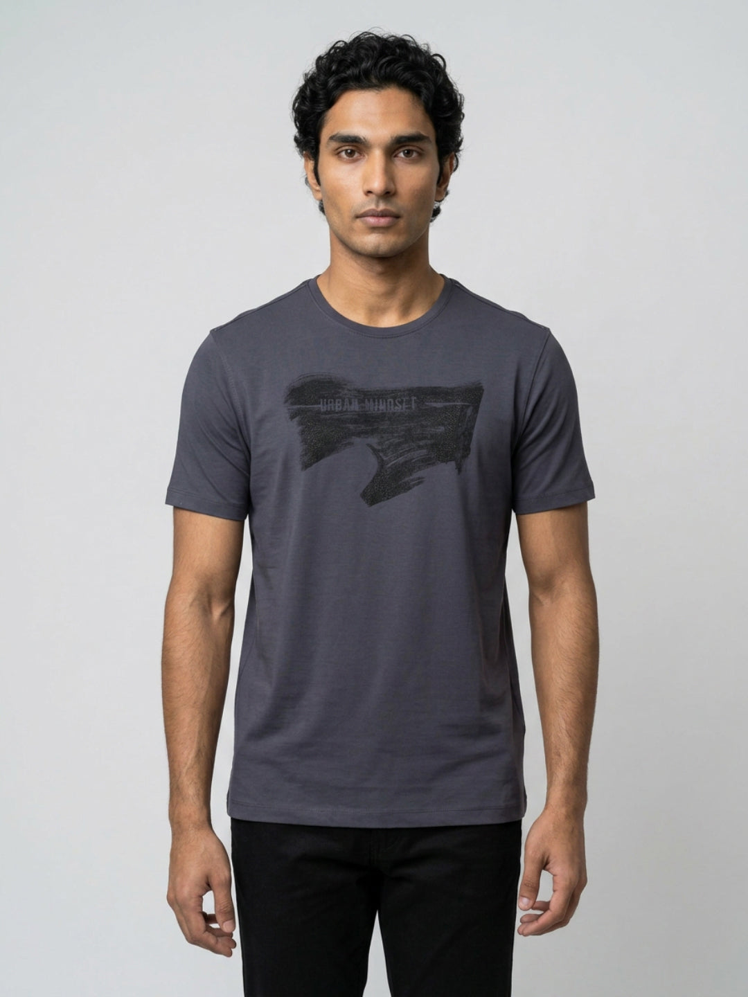 Men T-Shirt Graphic Grey Regular Fit