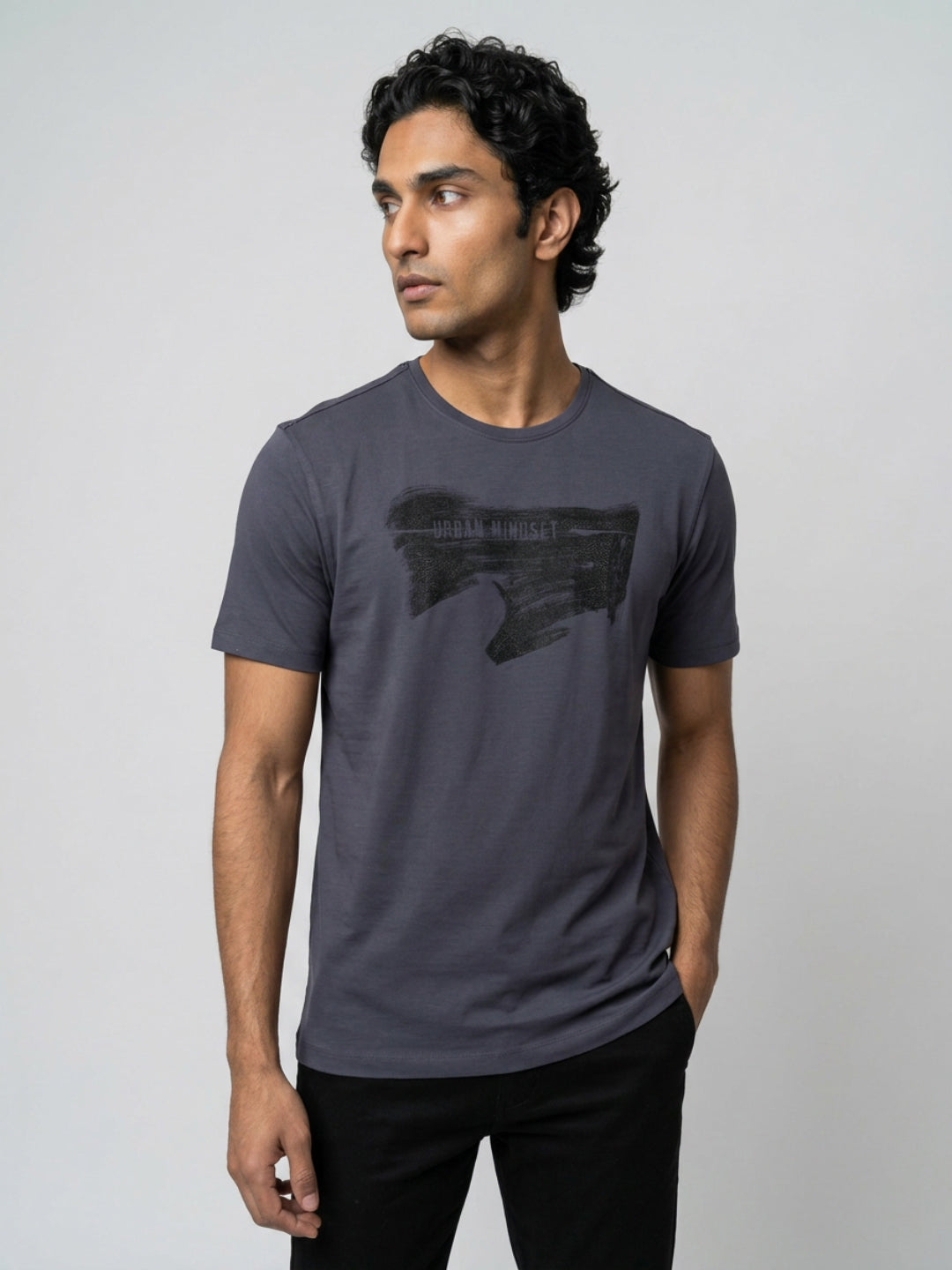 Men T-Shirt Graphic Grey Regular Fit